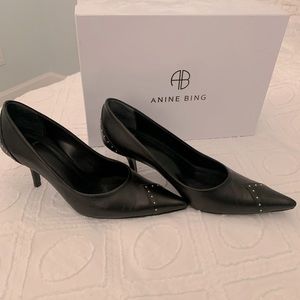 Anine Bing Devon Pumps, Black Leather with Silver Studs. 2” heel, size 38